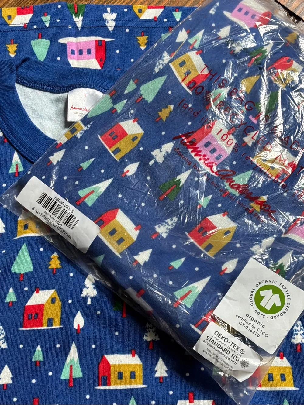 Hanna Andersson adult Bright Blue Holiday Village Pajama Set